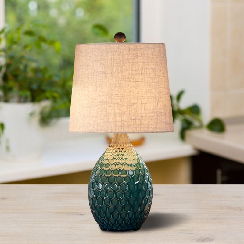 Tissu argent gris / table beige Éclairage du canon 1 tête lampe de support de nuit rustique avec piédestal en céramique ovale