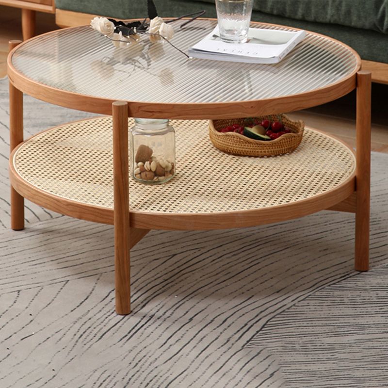 Tropical Round Cocktail Table Glass Top Coffee Cocktail Table