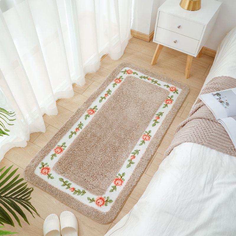 Tapis rose moderne en polyester fleur de tapis lavable pour le salon