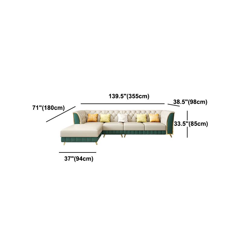 Leather Tuxedo Arm Sectional Sofa 33.46"High Tufted Split-Back Sofa
