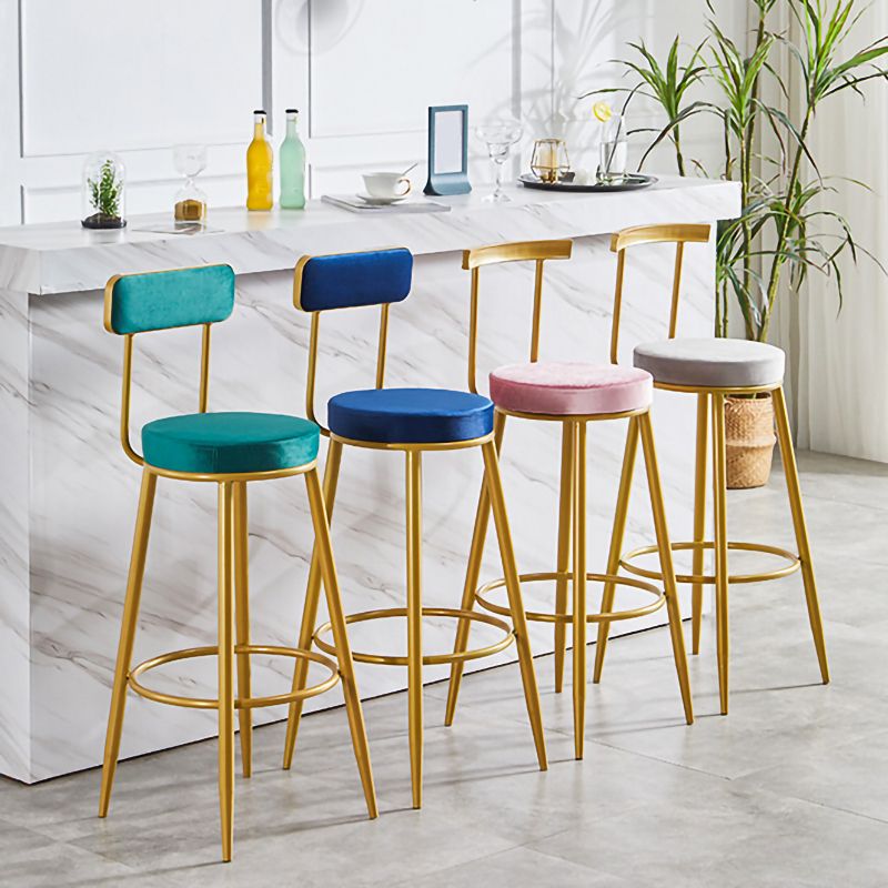 Nordic Armless Backrest Counter Stool Iron Cashier Bar Stool with Velvet Cushion