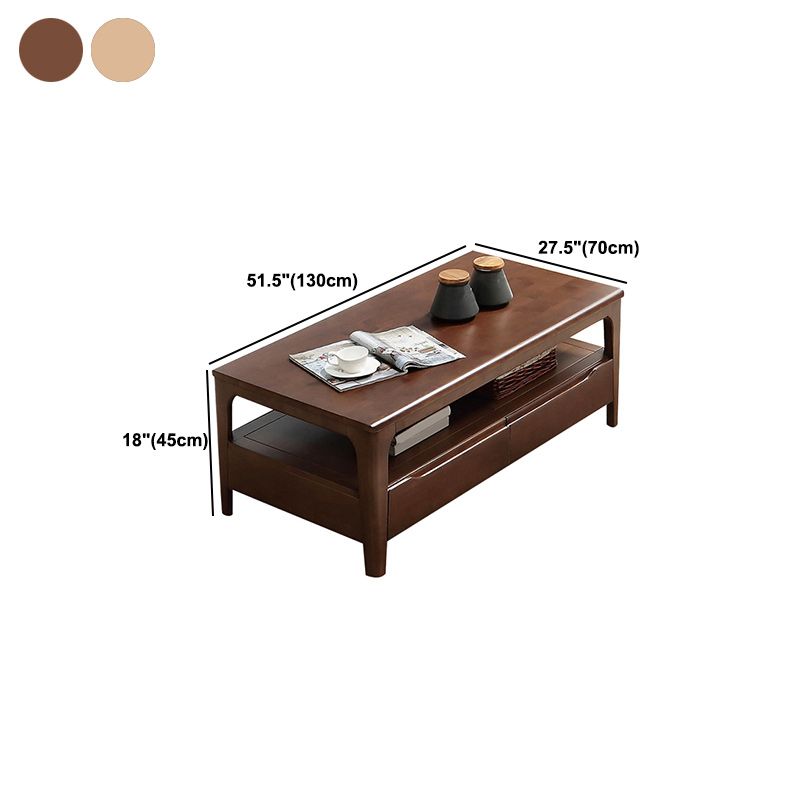 Nordic Solid Wood Coffee Table 4-Drawer 1-Shelf Cocktail Table