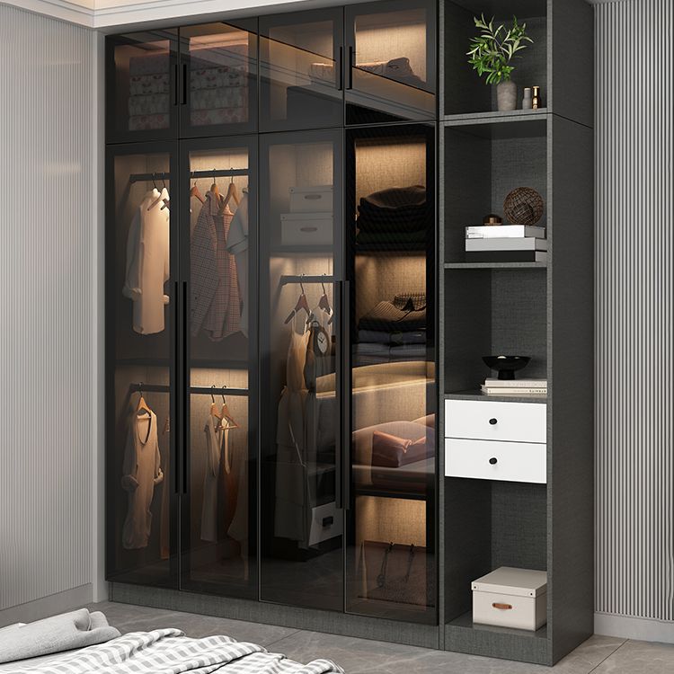 Contemporary Glass Wardrobe Soft Close Door Wardrobe Closet for Bedroom