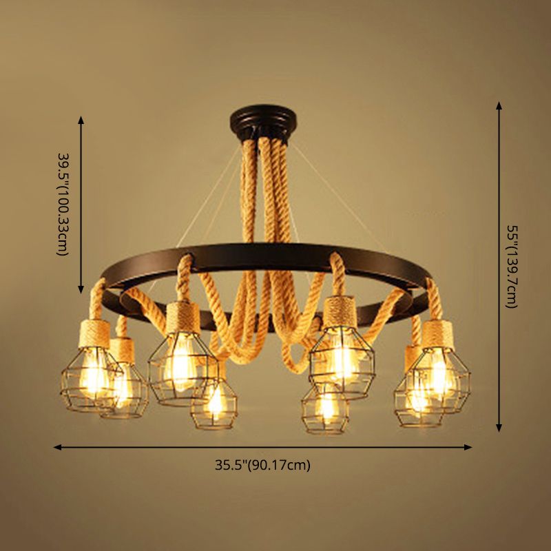 Rope Circular Pendant Light Fixtures Industrial Bar Hanging Chandelier Light