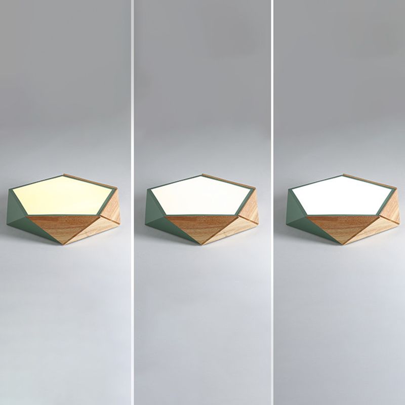 Pentagonal Flush Mount Plafond Lamp Macaron Metaal en hout slaapkamer LED Flush Light