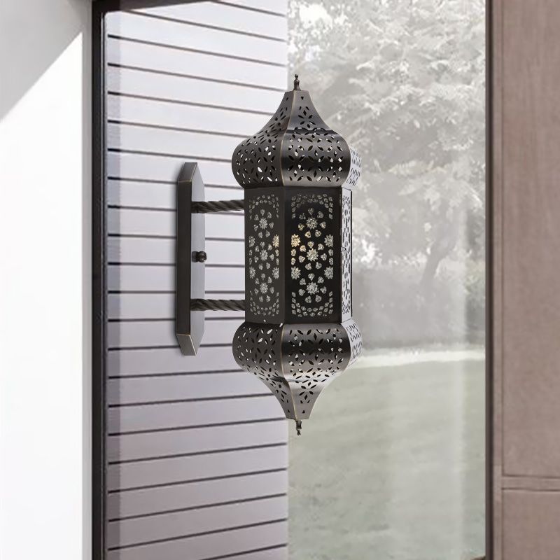 Arabische lantaarn Wand SCONCE VERLICHTING 1 licht metallic wandmontage Lamp in het zwart voor buiten