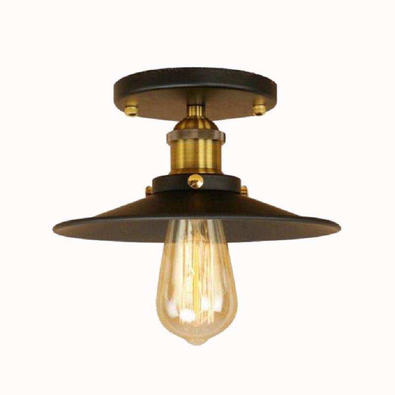 Industrial Retro Iron Ceiling Light Cone Shape Flush Mount in Black