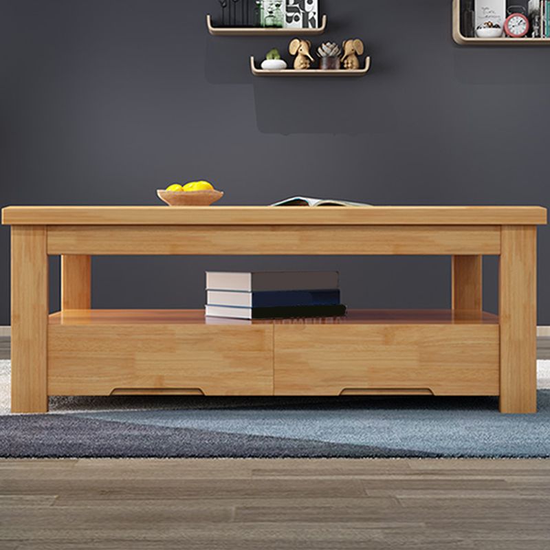 Solid Wood Coffee Table Scandinavian 4 Legs Cocktail Table with Storage Shelf