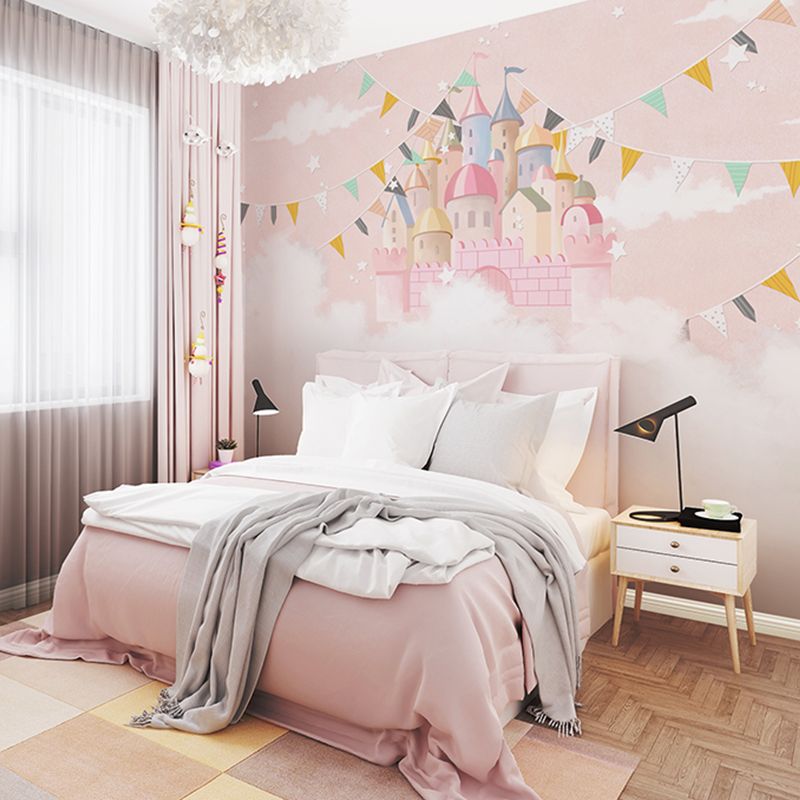 Illustration Castle Wall Decor Full Size Mural Wallpaper for Girl's Bedroom, Custom-Made