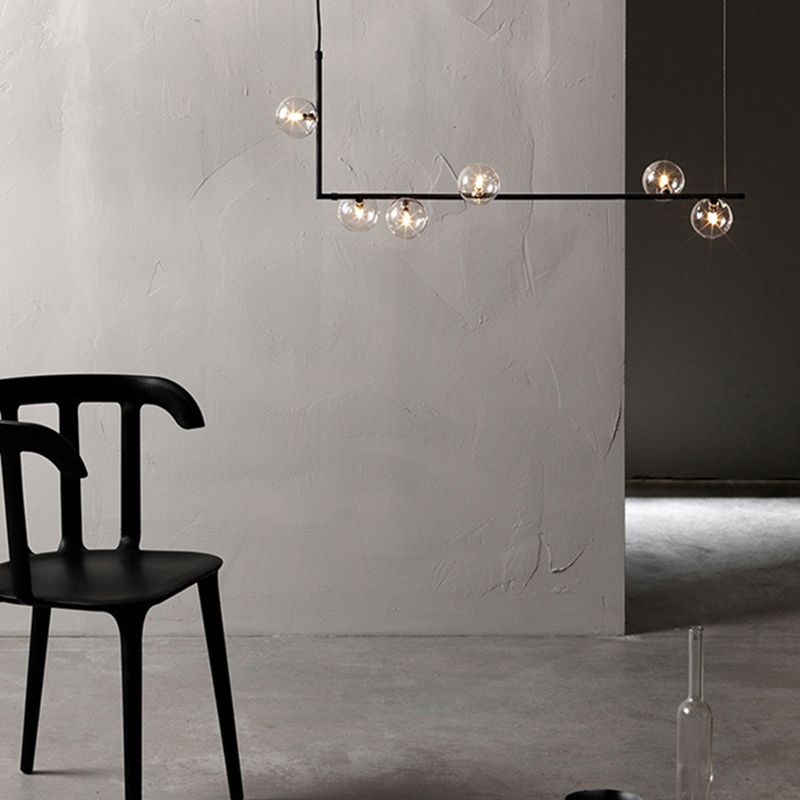 Modern Minimalism Black Linear Island Pendant Lighting Sphere Glass 6 Light Island Ceiling Light for Living Room