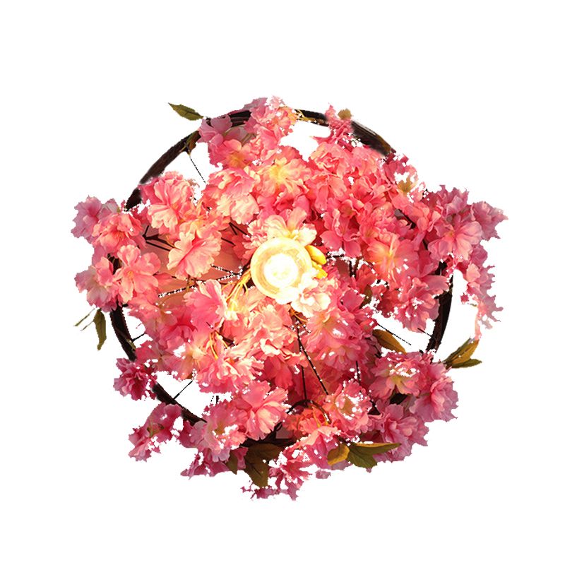 Vintage Wagon Wall Wall Light 1 Glühbirne LED -Metall Wandleuchte in Rosa/Grün mit Blumen/Pflanzendekoration