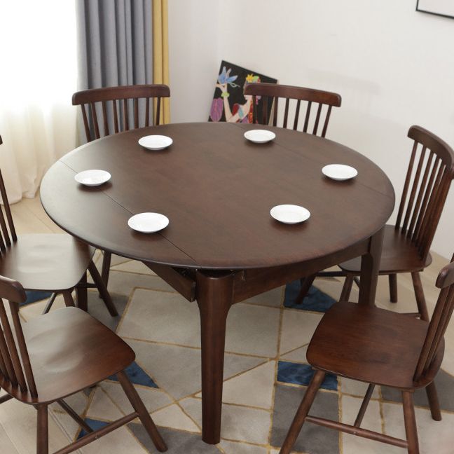 Extendable Rubber Wood Round Table Modern Adjustable Wood Table with 4 Legs