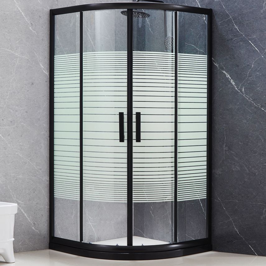 Tempered Glass Shower Enclosure Black Double Sliding Door Shower Kit