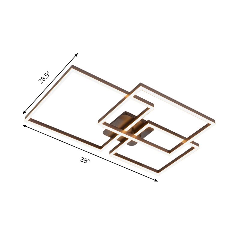 Modern Rectangular Acrylic Semi Flush Light LED 1/2/3 Lights Brown Ceiling Mounted Fixture in Warm/White/Natural Light, 16"/23"/29" Wide
