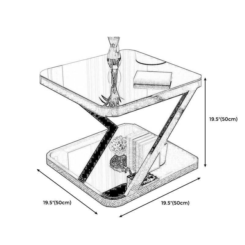 Black/White Glass Corner Table 19.69" High End Table with Storage