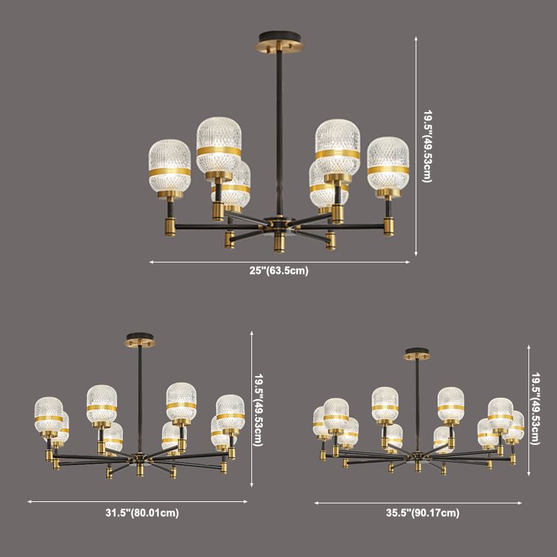 Barrel Chandelier Light Fixture Vintage Ribbed Glass Pendant Lighting for Restaurant