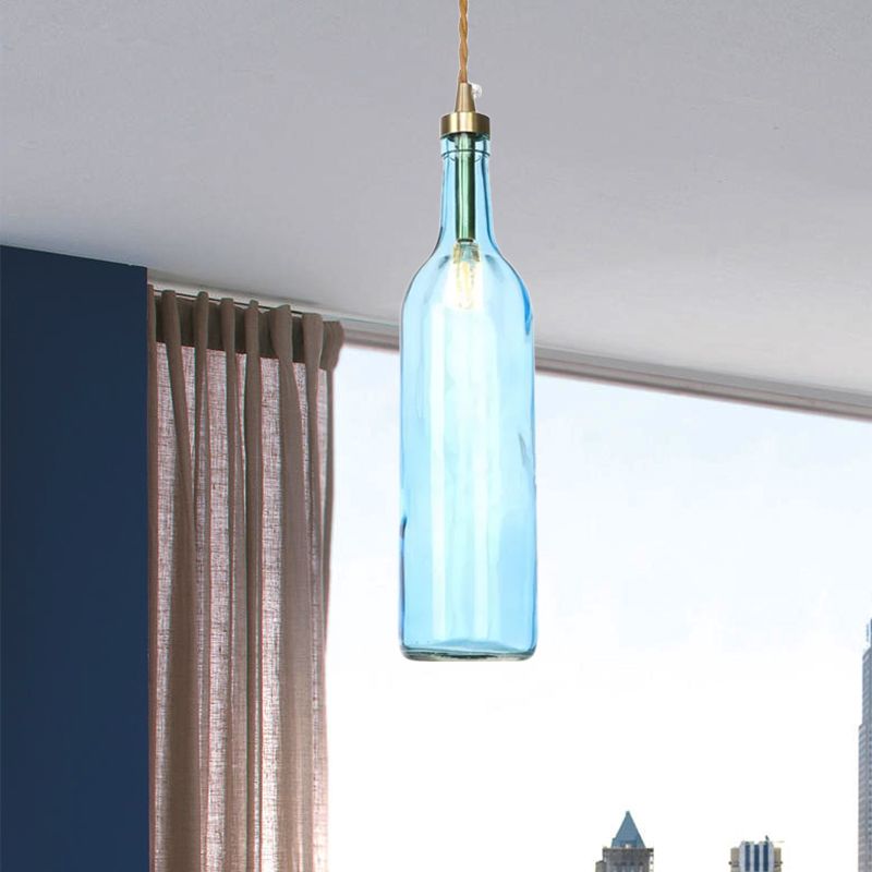 Industrial Wine Bottle Hanging Lamp 1 Light Glass Ceiling Pendant Light with Adjustable Cord in Smoke Grey/Green