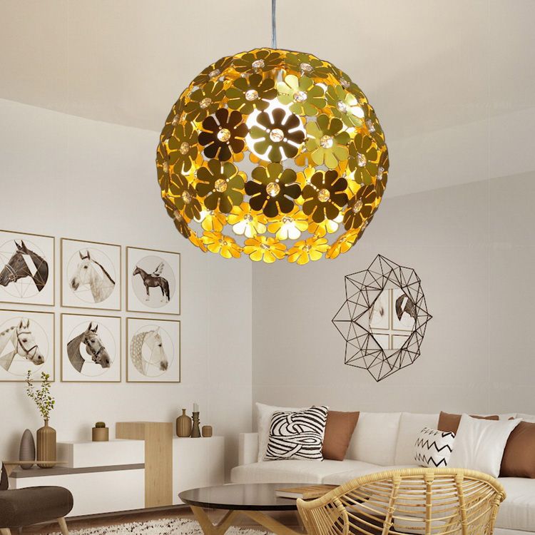 Lámpara colgante de globo dorado iluminación colgante de aluminio posmoderna para restaurante