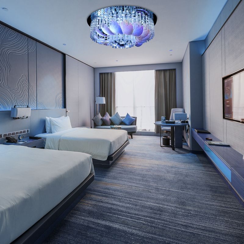 Clear Crystal Circle Flush Light Fixture Modern 19.5"/23.5"/31.5" W LED Flushmount Lighting with Leaf Glass Decoration