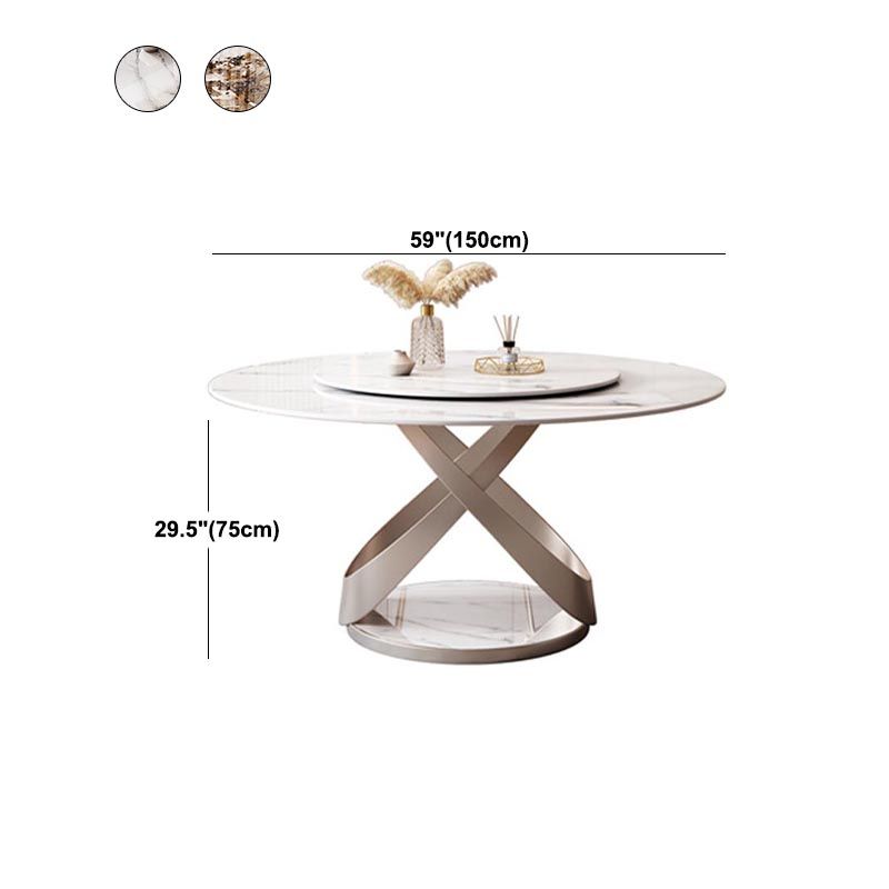 Round Sintered Stone Dining Table Modern Turntable Furniture with Pedestal Base for Home