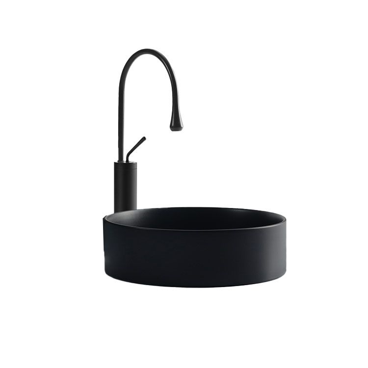 Modern Vessel Bathroom Sink Round Porcelain with Overflow And Drain Assembly Vessel Sink