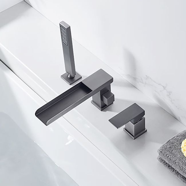 Deck Mounted Copper Roman Tub Faucet Low Arc Waterfall Roman Tub Faucet Set
