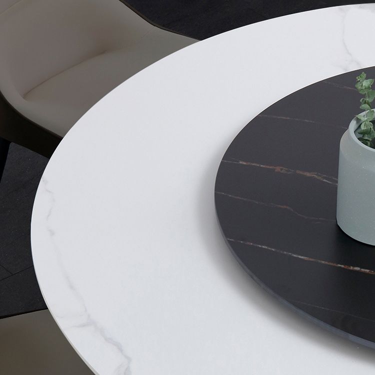 Hedendaagse ronde eettafel gesinterde stenen tafel met zwarte voetstukbasis, 47.2 "l x 27.6" w x 30 "h