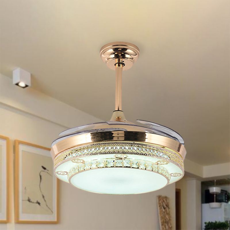 Gouden ronde LED-plafondventilator Licht Minimale wandregeling/afstandsbediening/frequentie Converteerbare kristal semi-montagelamp in wit/kleurveranderend licht