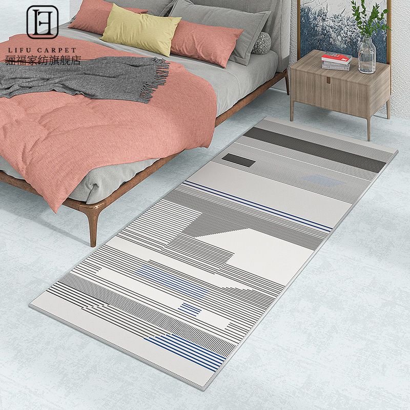 Modern Drawing Room Area Rug Grey Geometric Pattern Area Carpet Polyester Non-Slip Backing Carpet