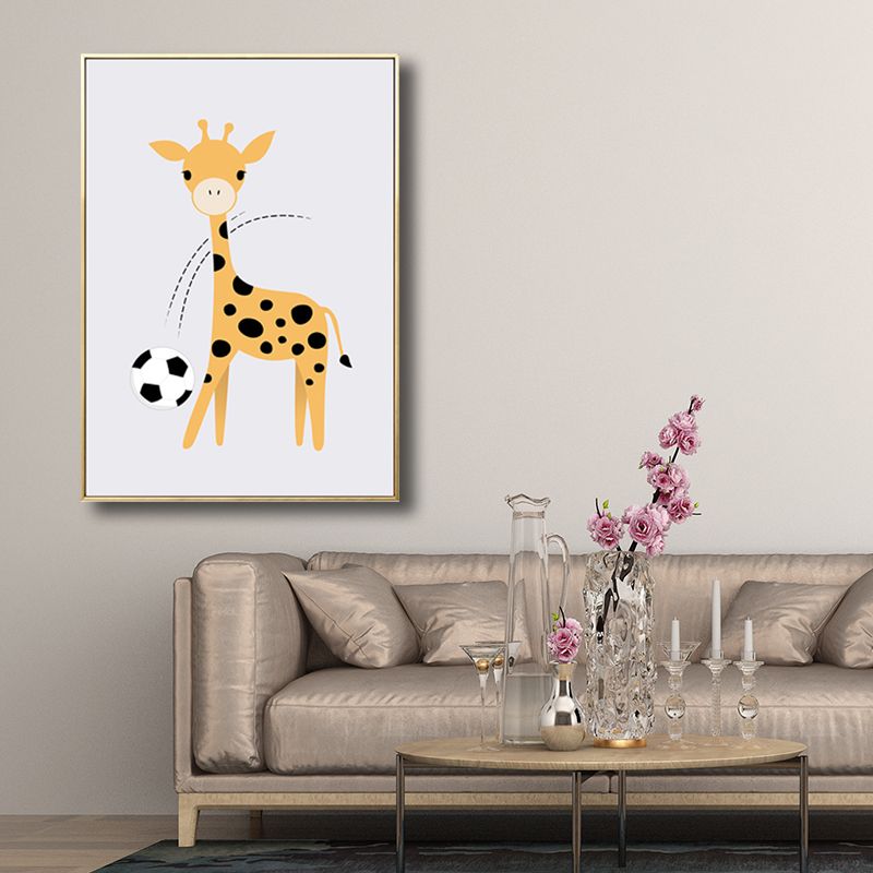 Children's Art Cartoon Animals Painting in Soft Color Textured Canvas for Kids Room