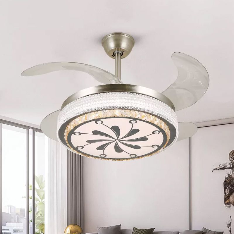 Kristallstufte 4-Blade-Halbblöcke Deckenleuchte LED Hanging Lüfterlampe in Silber, 19 "breit