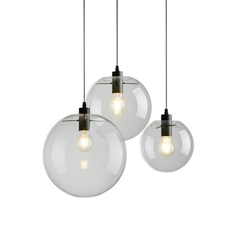 Minimalist Globe Pendant Lamp Clear Glass 1 Bulb Snack Bar Hanging Light in Black