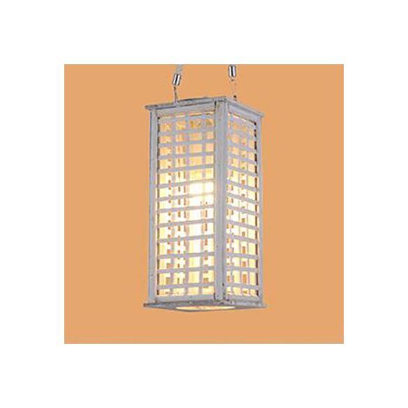 Estilo contemporáneo Bambú de iluminación colgante rectangular 14 "/19.5" de ancho Lámpara suspendida de comedor de 1 luces en blanco