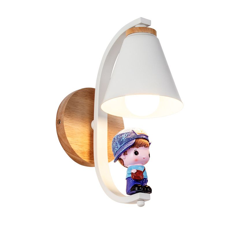Lampada a parete conica Nordica Metal 1 testa da letto per bambini Montaggio montato sulla lettura con arredamento giocattolo