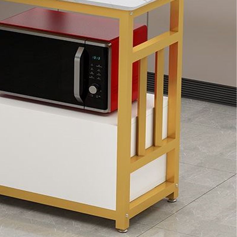 Modern White Faux Marble Top Kitchen Island Metal Frame Prep Table