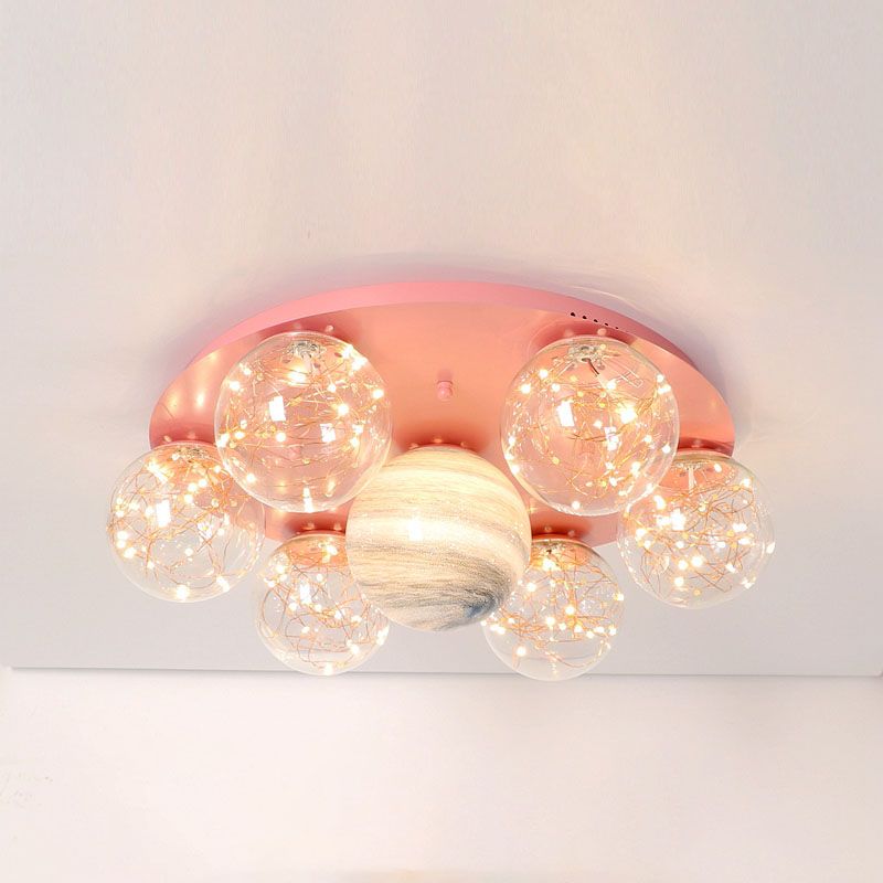 Round Shade Multi-Lights Glass Flush Mount Modern Style Flush Mount Ceiling Lighting Fixture