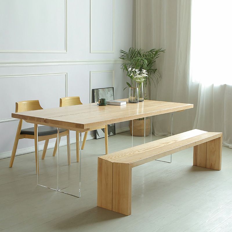 Industrial Solid Wood Dining Table Rectangle Standard Table with Double Pedestal Base