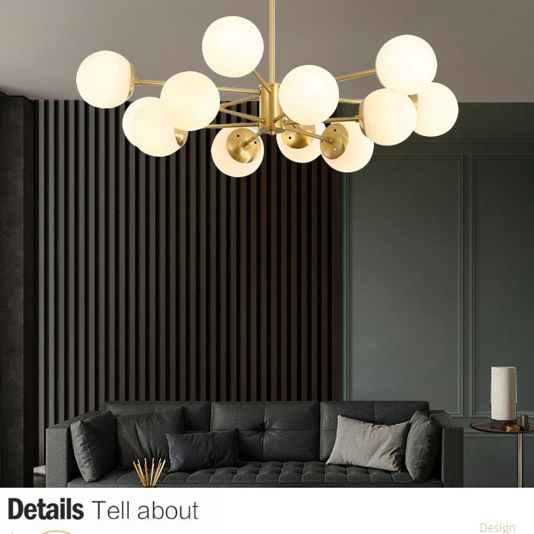 Post-Modern Metal Hanging Chandelier Light Glass Shade Ceiling Chandelier in Gold for Living Room