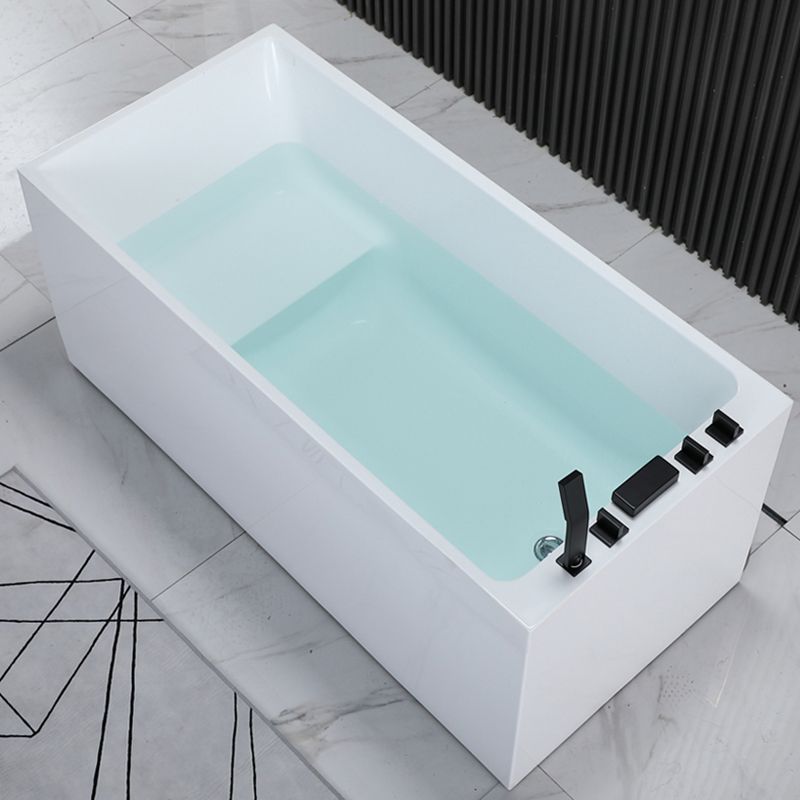 Acrylic Soaking Tub with Left Drain in White Rectangle Freestanding Bathtub