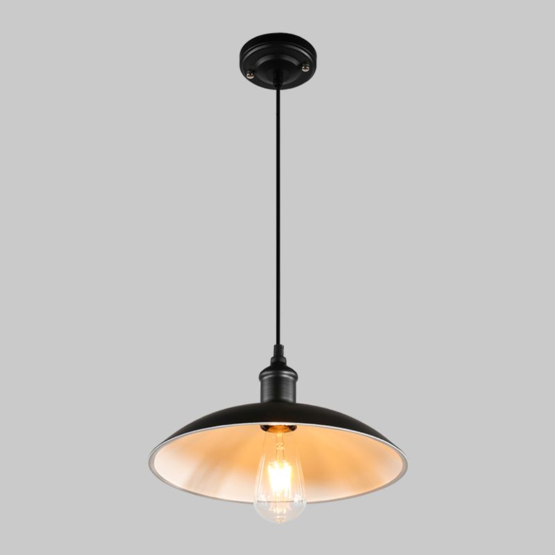 Metallic Pot Cover Suspension Lighting Retro Style 1 Head Restaurant Pendant Ceiling Light