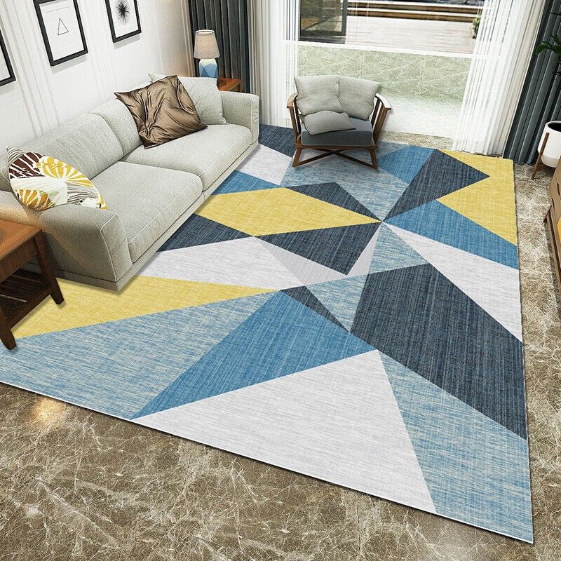 Mehrfarbiger nordischer Innenteppich, Synthetik, Farbblock, abstrakter geometrischer Teppich, rutschfest, waschbar, haustierfreundlicher Teppich für Zuhause