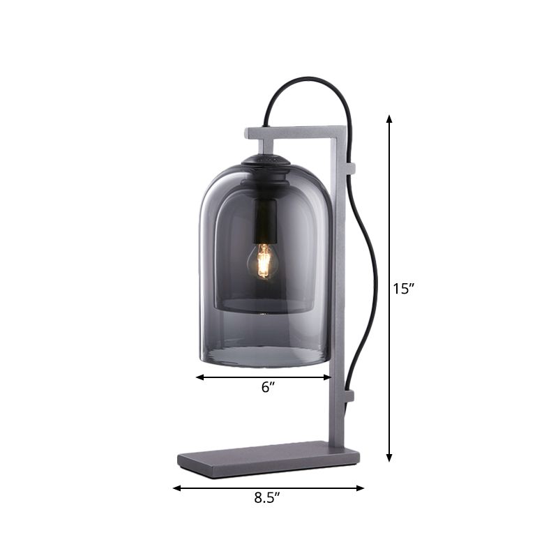 Double Bell Table Lighting Minimalist Smoke Gray Glass Bedroom 1 Head Plug In Desk Lamp