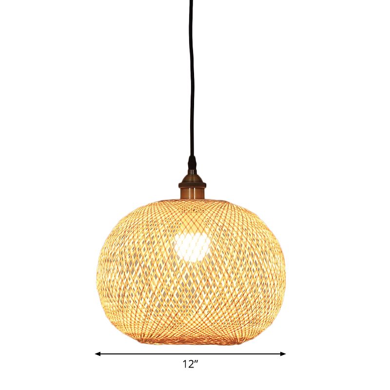 12 "/14" /21.5 "W 1 bol eetkamer hanger lamp Aziatische beige ophanging licht met ellips bamboe schaduw