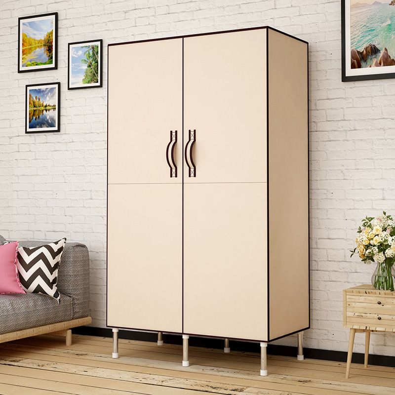 Metal and Fabric Wardrobe Industrial Style Minimalist Rectangular Bedroom Wardrobe Closet