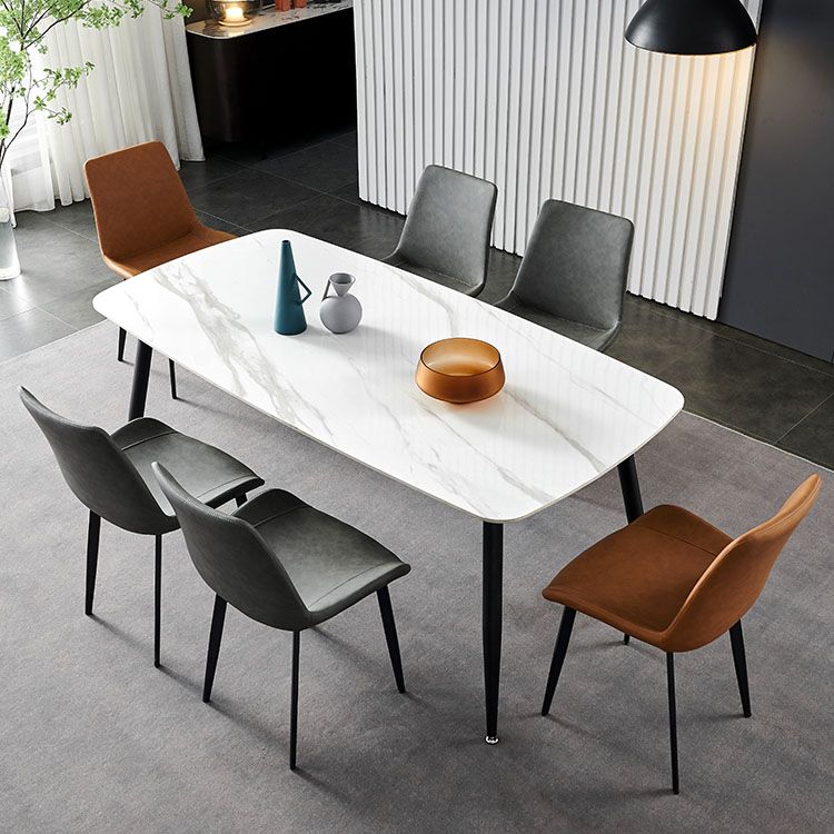 Sillas de comedor de cuero estilo moderno Sillas auxiliares sin brazos con respaldo macizo (juego de 2)