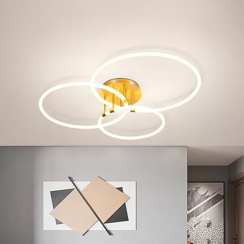 Hoepel woonkamer semi -spoellamp acryl led modernistisch plafond spoeling in goud, warm/wit licht