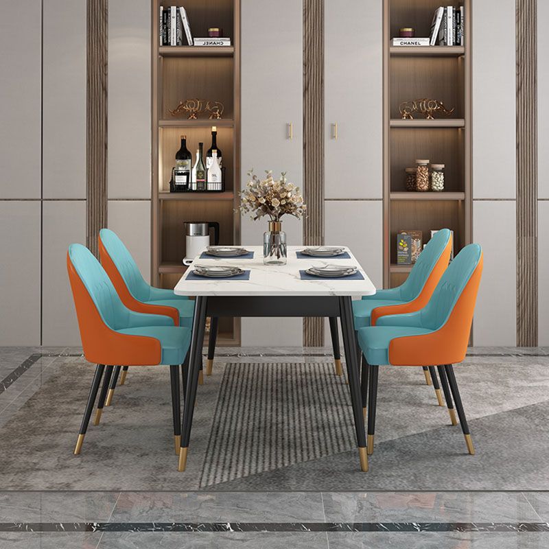 Modern Rectangle Dining Table Sintered Stone Top Table with 4 Iron Legs