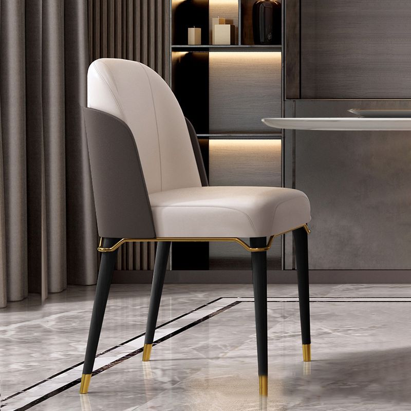 Glam Style Parsons Side Chair Leather Indoor Dining Chair with Wooden Legs