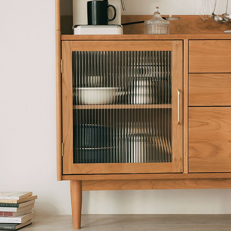 Glam Style Wood Buffet Server Glass 3 Doors 3 Drawer Dining Server