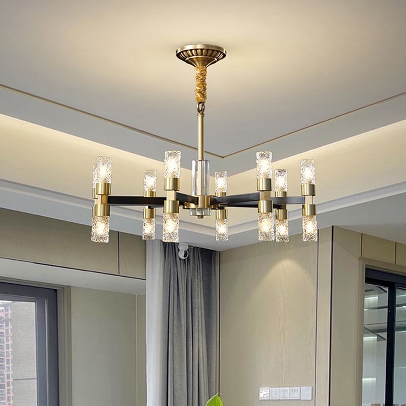 Minimalist Cylindrical Chandelier Pendant Light Metal Dinning Room Hanging Light Kit in Gold